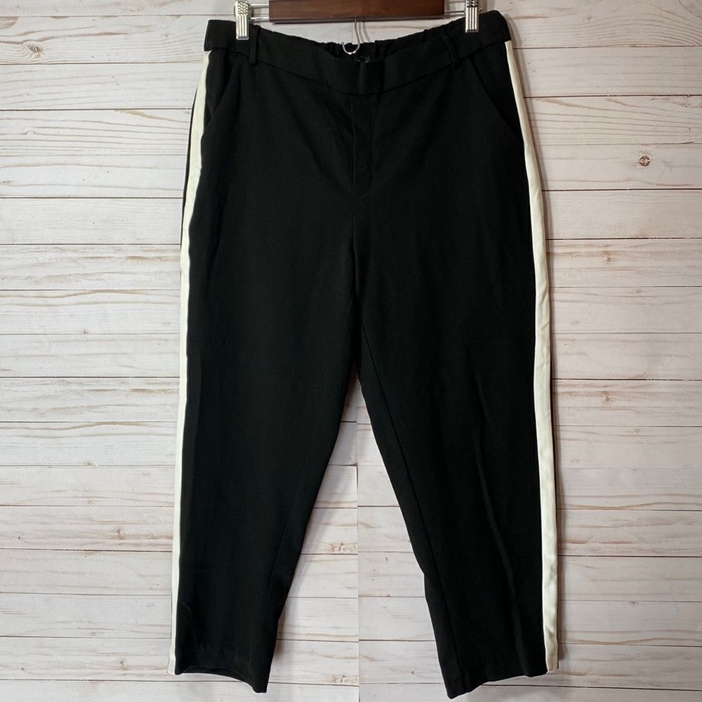 Zara Trafaluc Black Side Stripe Pull Up Elastic Waist Cropped Pants